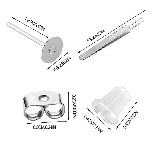 Waybas 1200 PCS 5MM Hypoallergenic Stainless Steel Earrings Posts Flat Pad Blank Earring Pin Studs with Butterfly Earring Backs and Silicone Bullet Earring Backs for Jewelry Making Findings - Image 2
