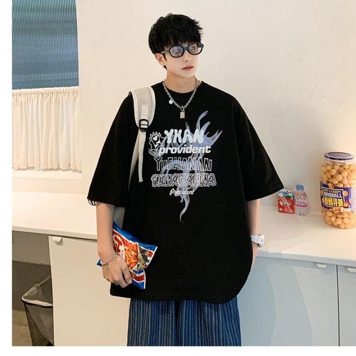 American Style Retro Pure Cotton Short-Sleeved T-Shirt Summer Korean Style Fashionable Brand Oversize Loose Couple'S All-Match T-Shirt - Image 2