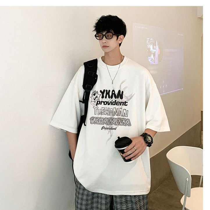 American Style Retro Pure Cotton Short-Sleeved T-Shirt Summer Korean Style Fashionable Brand Oversize Loose Couple'S All-Match T-Shirt - Image 3