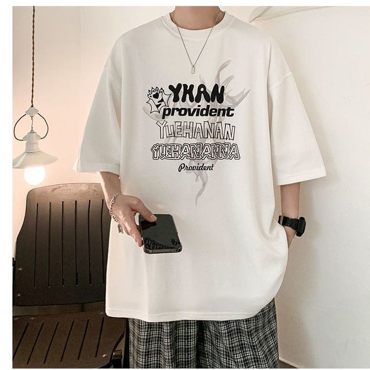 American Style Retro Pure Cotton Short-Sleeved T-Shirt Summer Korean Style Fashionable Brand Oversize Loose Couple'S All-Match T-Shirt - Image 5