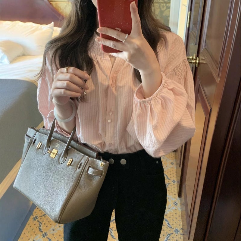 Women's Striped Puff Sleeve Blouse - Image 5