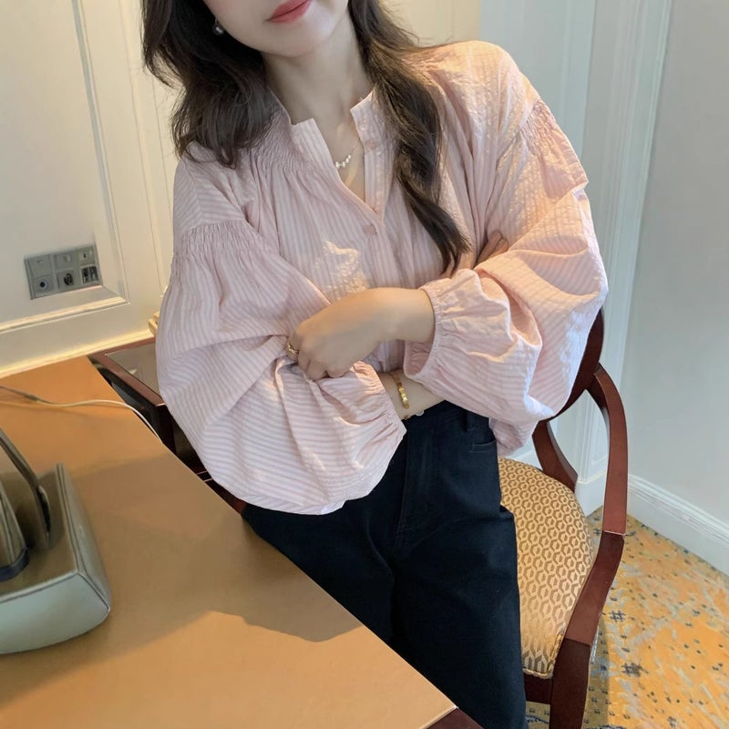 Women's Striped Puff Sleeve Blouse - Image 1