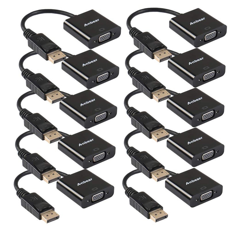 Anbear DisplayPort to VGA Adapter, Gold Plated Display Port Converter (Male to Female) for DisplayPort Enabled Desktops and Laptops to VGA Converter Connect Displays… (10Pack, DP) - Image 1
