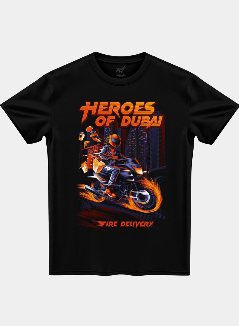 همبلكات تي شيرت للأولاد من هيرو أوف دبي تصميم ديزرت رايدر بطباعة جرافيك كاجوال باللون الأسود مصنوع من قطن فاخر 100% إصدار حصري وهدية تذكارية - Image 2