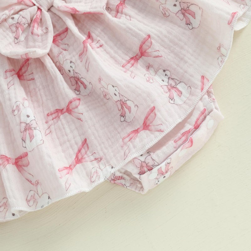 Lamuusaa Newborn Baby Girl Easter Outfit Smocked Bunny/Carrot Romper Cotton Linen Bodysuit Headband Summer Clothes 0-18M (Pink, 0-3 Months) - Image 5