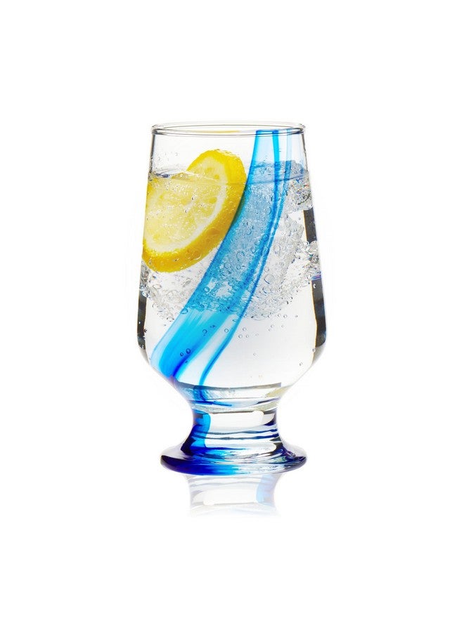 LIBBEY Libbey Blue Ribbon Goblet Glasses, Unique Blue Water Goblets Set of 8, Thick Stemmed Water Glasses for Sodas & Cocktails - Image 1