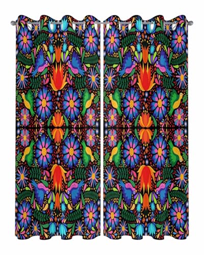 EZON-CH EZONCH Outdoor Curtain for Patio Waterproof Colorful Mexico Style Abstract Flower Floral Leaves Bird Windows Curtains Panels Outside Drapes for Living RoomPergolaGardenBalcony 54 W x 84 L x 2 - Image 3