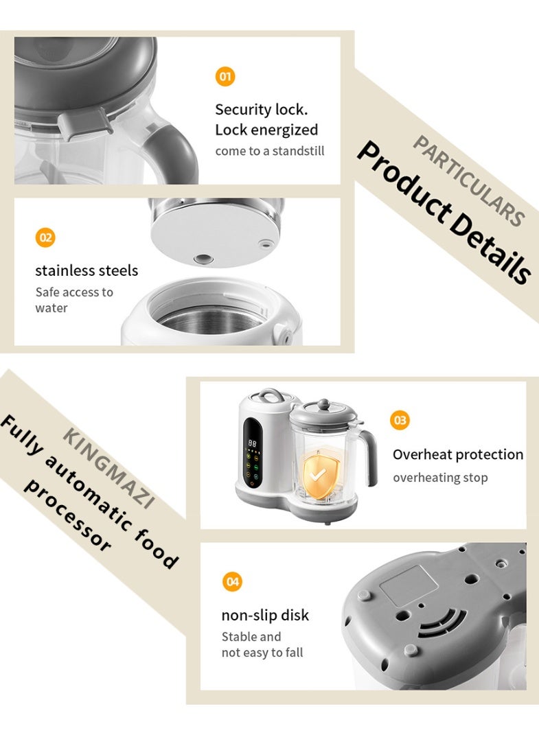 KINGMAZI Baby Food Maker, 5-in-1 Multifunctional Baby Food Processor, Baby Fruit Puree Maker, Touch Screen Control, Steamer & Blender in One, Auto Cooking & Grinding, Baby Food Warmer & Grinder, Timing Function – Includes Suction Cup Liquid Silicone Soft Baby Spoon + 6 Food-Grade Sealed Reusable Baby Food Storage Pouches - Image 3