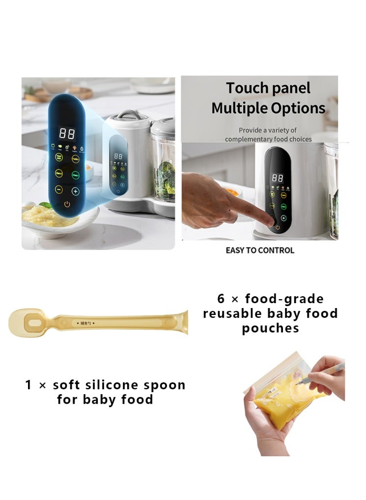 KINGMAZI Baby Food Maker, 5-in-1 Multifunctional Baby Food Processor, Baby Fruit Puree Maker, Touch Screen Control, Steamer & Blender in One, Auto Cooking & Grinding, Baby Food Warmer & Grinder, Timing Function – Includes Suction Cup Liquid Silicone Soft Baby Spoon + 6 Food-Grade Sealed Reusable Baby Food Storage Pouches - Image 2