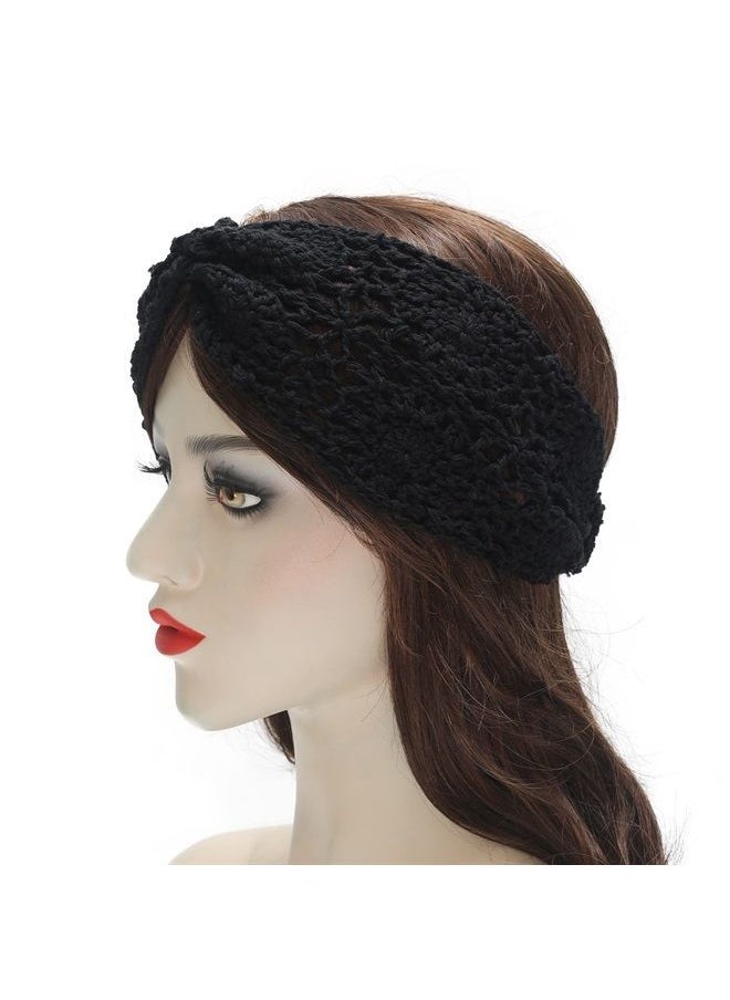 ZLYC Women Headband Handmade Crochet Knit Boho Flower Hair Bands (Twist Knotted Black)  - Image 3