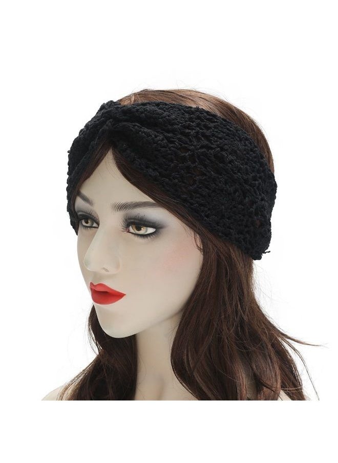 ZLYC Women Headband Handmade Crochet Knit Boho Flower Hair Bands (Twist Knotted Black)  - Image 2
