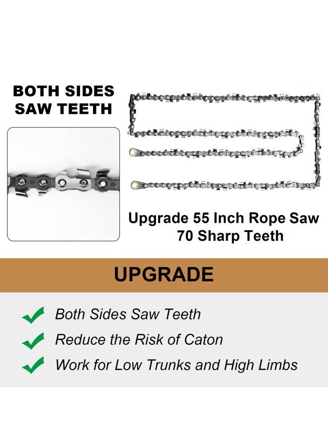 SENSILIN Rope Saw for Tree Limbs, 55 Inch Rope Chain Saw with 70 Sharp Teeth ＆ 46 Feet Ropes Kit, Rope Saw Tree Saw High Limb Rope Chainsaw, Pocket Chainsaw - Image 2