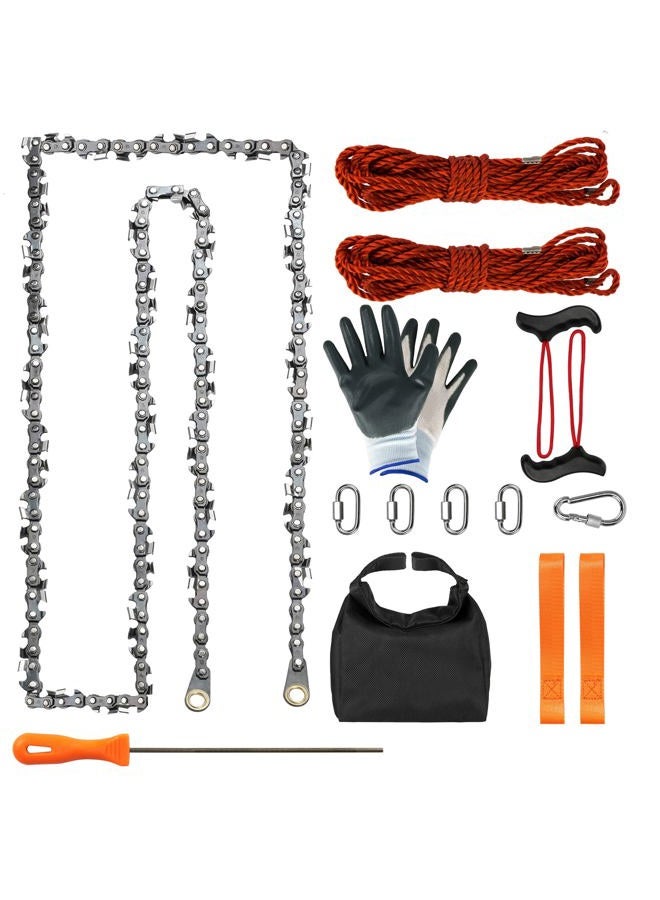 SENSILIN Rope Saw for Tree Limbs, 55 Inch Rope Chain Saw with 70 Sharp Teeth ＆ 46 Feet Ropes Kit, Rope Saw Tree Saw High Limb Rope Chainsaw, Pocket Chainsaw - Image 1