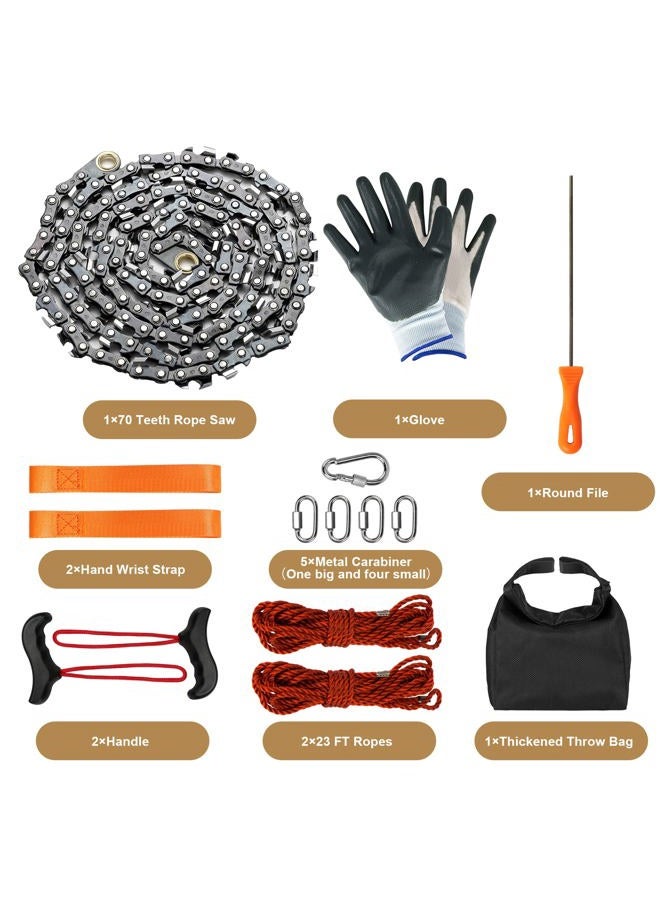 SENSILIN Rope Saw for Tree Limbs, 55 Inch Rope Chain Saw with 70 Sharp Teeth ＆ 46 Feet Ropes Kit, Rope Saw Tree Saw High Limb Rope Chainsaw, Pocket Chainsaw - Image 5