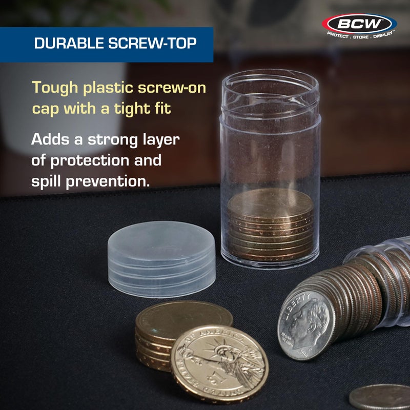BCW Coin Tubes for Half Dollars - 10ct | Holds "Kennedy" Half Dollar | Durable Plastic Tube Coin Holders | Coin Collecting Supplies | Half Dollar Coin Tubes | Coin Storage Tubes with Airtight Lids - Image 5