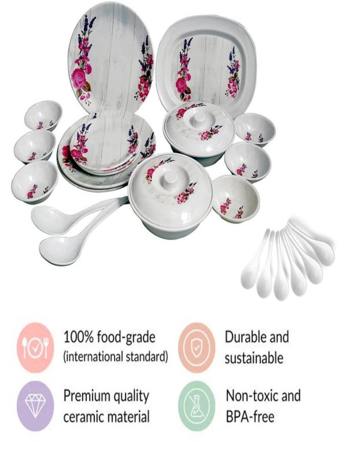 Lapras 𝟏𝟓 𝐘𝐞𝐚𝐫𝐬 𝐆𝐮𝐚𝐫𝐚𝐧𝐭𝐞𝐞, 32 Printed Dinner Set, Unbreakable & Heat-Resistant BPA-Free Melamine, Shatter-Resistant Lightweight Kitchen Dining Set for Home Use - Multicolour - Image 5