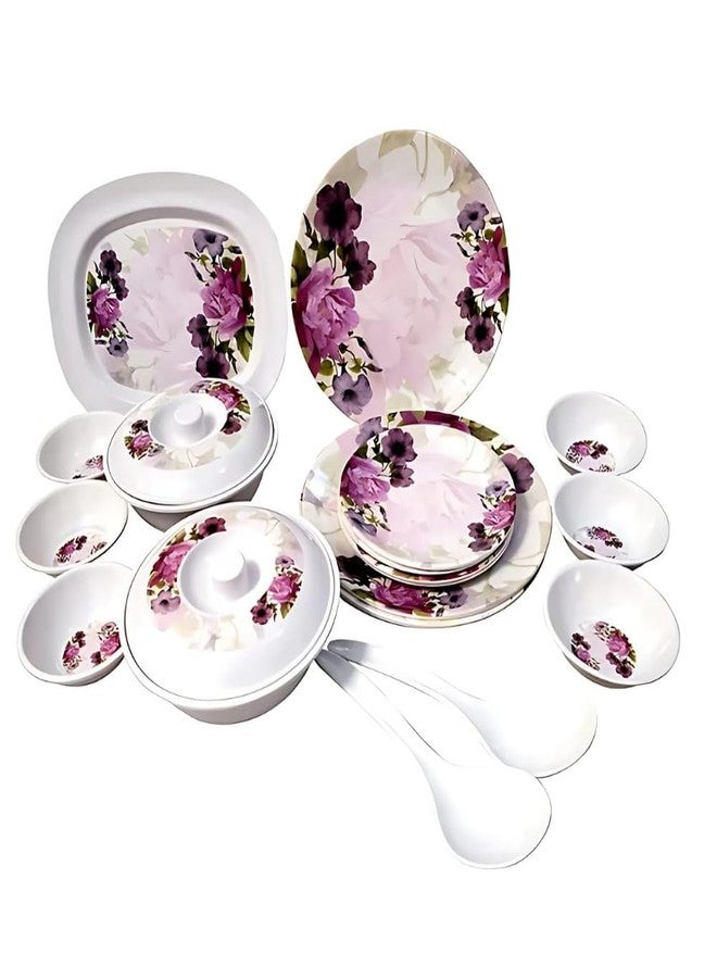 Lapras 𝟏𝟓 𝐘𝐞𝐚𝐫𝐬 𝐆𝐮𝐚𝐫𝐚𝐧𝐭𝐞𝐞, 32 Printed Dinner Set, Unbreakable & Heat-Resistant BPA-Free Melamine, Shatter-Resistant Lightweight Kitchen Dining Set for Home Use - Multicolour - Image 1