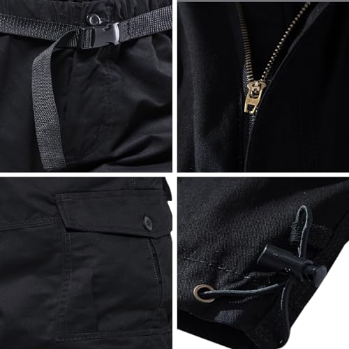 Mylldey Men's Cargo Shorts 3/4 Relaxed Fit Mens Running Shorts 7 Pockets Elastic Waist Cotton Hiking Shorts (Black, L) - Image 4