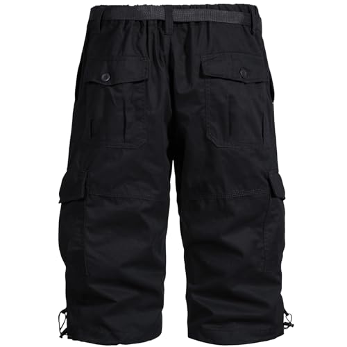 Mylldey Men's Cargo Shorts 3/4 Relaxed Fit Mens Running Shorts 7 Pockets Elastic Waist Cotton Hiking Shorts (Black, L) - Image 3
