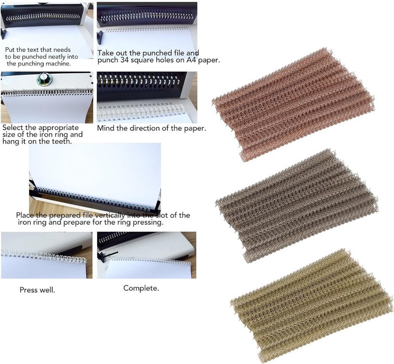 Space saving 100Pcs A4 Double Loop Wire Binding Spine, 12.7mm Diameter, 34 Loop, 100 Sheet Capacity, Sturdy & Durable for Office Documents, Reports, Presentations (Light Gold) Classic practical design - Image 4