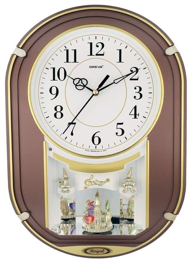 OREVA Plastic Rotating and Musical Pendulum Analog Wall Clock (26.8 Cm X 7.2 Cm X 43.5 Cm, Aq-2127, Cola) - Image 1
