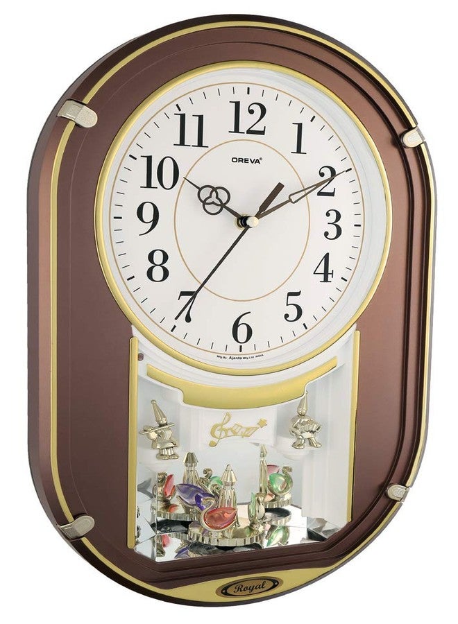 OREVA Plastic Rotating and Musical Pendulum Analog Wall Clock (26.8 Cm X 7.2 Cm X 43.5 Cm, Aq-2127, Cola) - Image 2