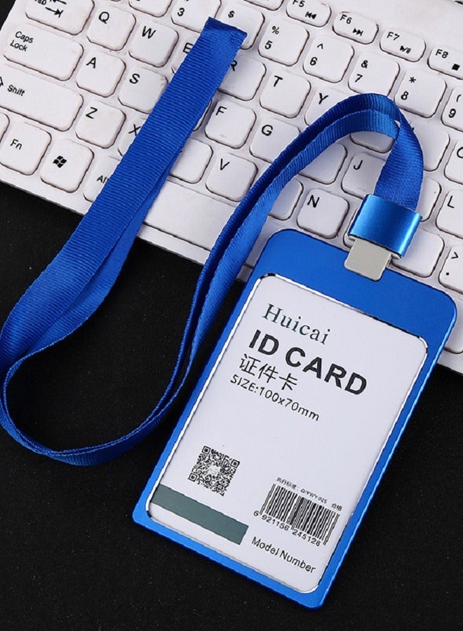 Aluminum Alloy Identity Badge Holder With Lanyard Blue Card Holder
