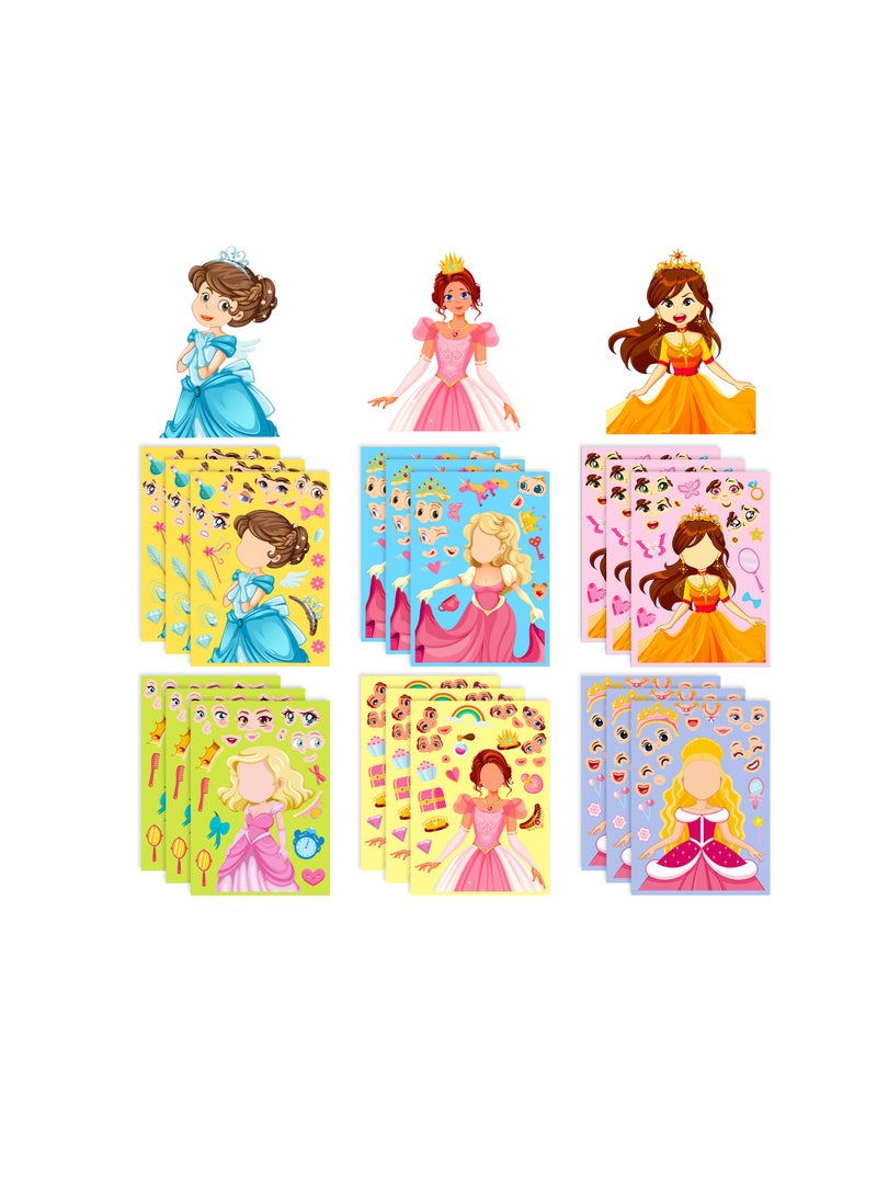 6pcs princess dress up your own face stickers DIY face sticker make your own princess stickers for kids arts and crafts  - Image 1