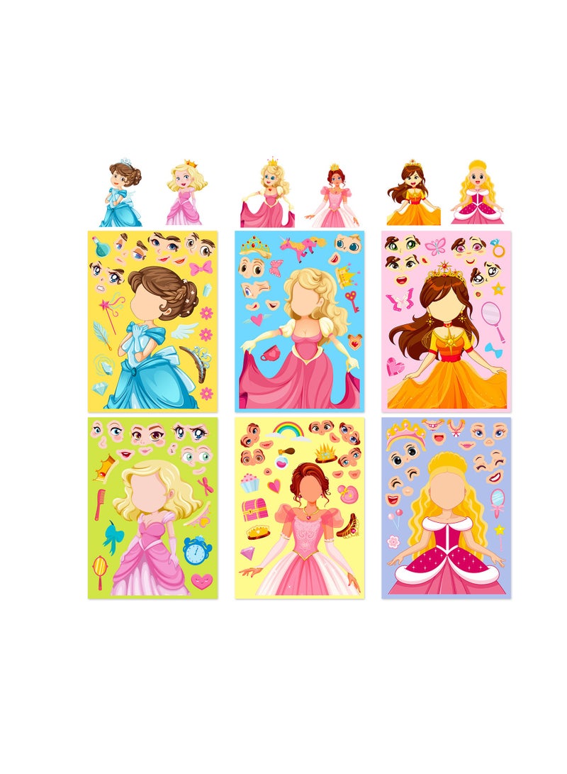 6pcs princess dress up your own face stickers DIY face sticker make your own princess stickers for kids arts and crafts  - Image 2