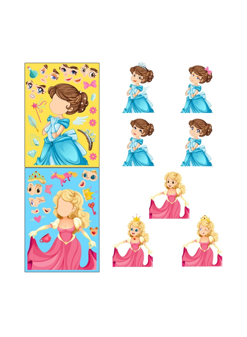 6pcs princess dress up your own face stickers DIY face sticker make your own princess stickers for kids arts and crafts  - Image 3