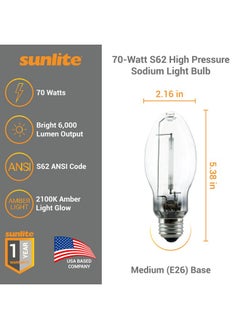 Sunlite 03610 LU70/MED High Pressure Sodium Light Bulb, 70 Watts, ED17/MED, Medium Base (E26), ANSI Code S62, 6000 Lumen, 24000 Life Hours, Clear, 2100K - pzsku/ZBB49445EFF772E4A02B8Z/45/_/1740118752/f7597088-ef92-43d6-917e-284d4c9ed7ac