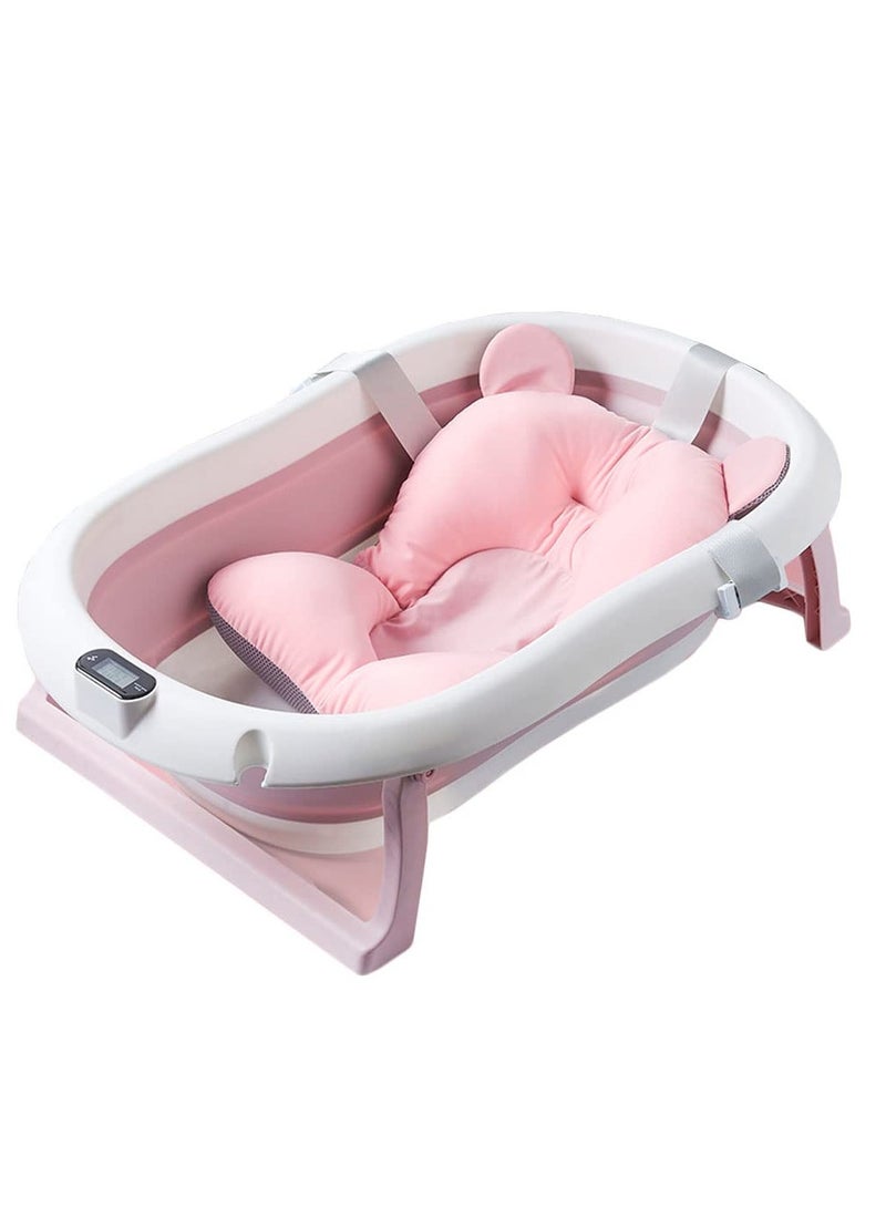 DMG TECH Baby Folding Bathtub Foldable Baby Bathtub with Temperature Sensing Portable Safe Shower Basin with Support Pad for Newborn Infant Toddler Sitting Lying Large Safe Bathtub Pink - Image 1