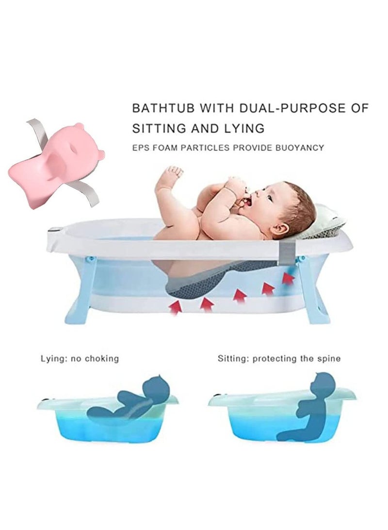 DMG TECH Baby Folding Bathtub Foldable Baby Bathtub with Temperature Sensing Portable Safe Shower Basin with Support Pad for Newborn Infant Toddler Sitting Lying Large Safe Bathtub Pink - Image 4