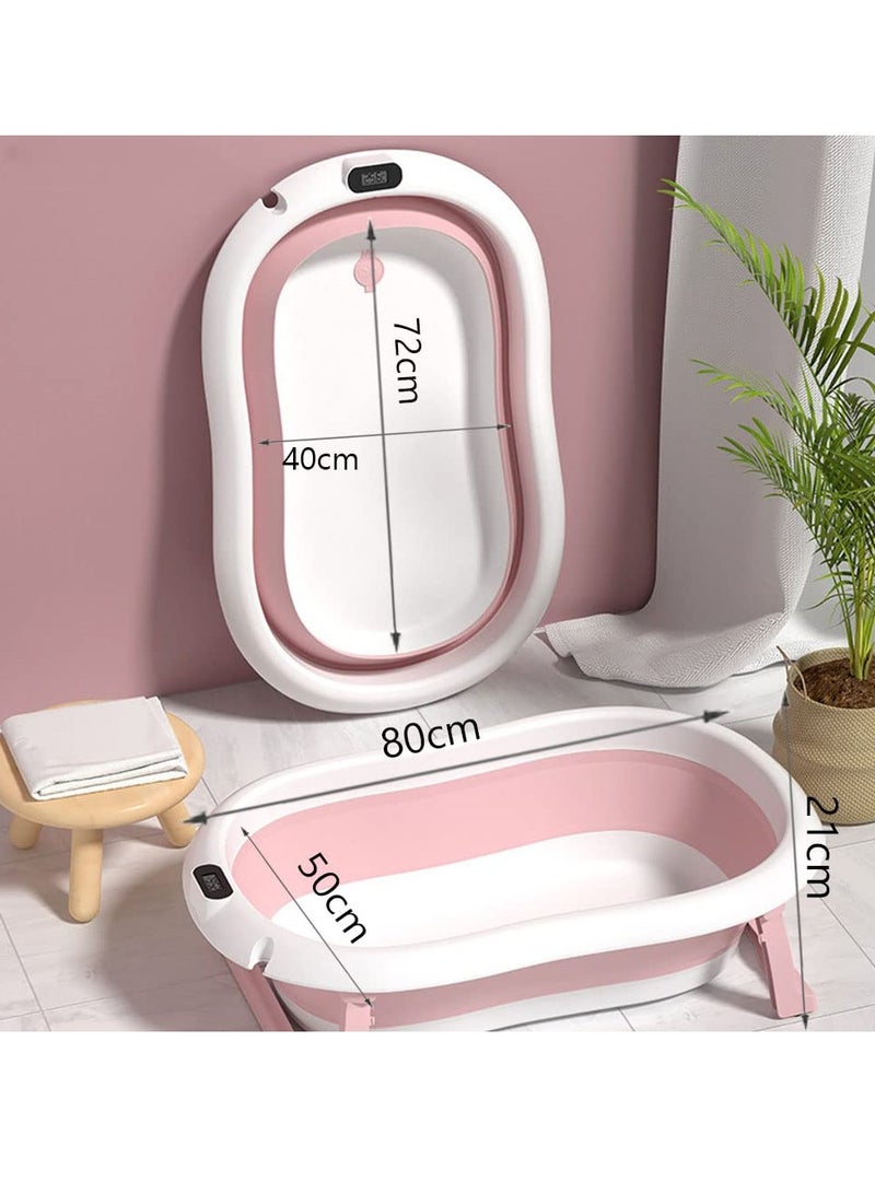 DMG TECH Baby Folding Bathtub Foldable Baby Bathtub with Temperature Sensing Portable Safe Shower Basin with Support Pad for Newborn Infant Toddler Sitting Lying Large Safe Bathtub Pink - Image 2