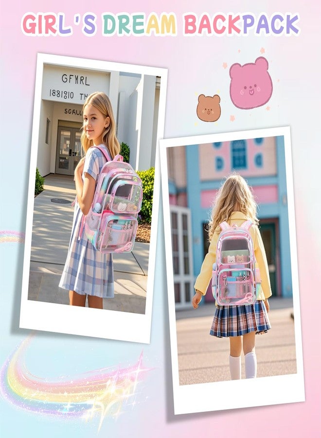 Sisipoet Heavy Duty Clear Backpack Stadium Approved for kids and adults, School Clear Bookbag, Pink - Image 2