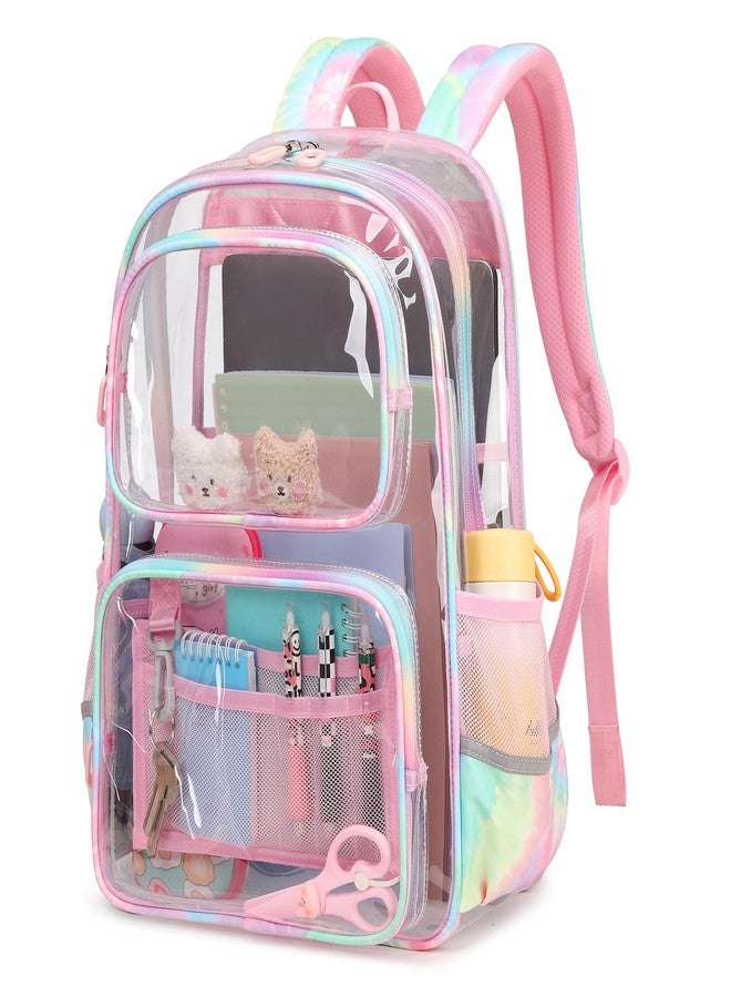 Sisipoet Heavy Duty Clear Backpack Stadium Approved for kids and adults, School Clear Bookbag, Pink - Image 1
