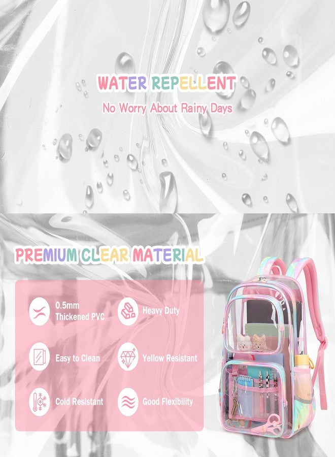 Sisipoet Heavy Duty Clear Backpack Stadium Approved for kids and adults, School Clear Bookbag, Pink - Image 3