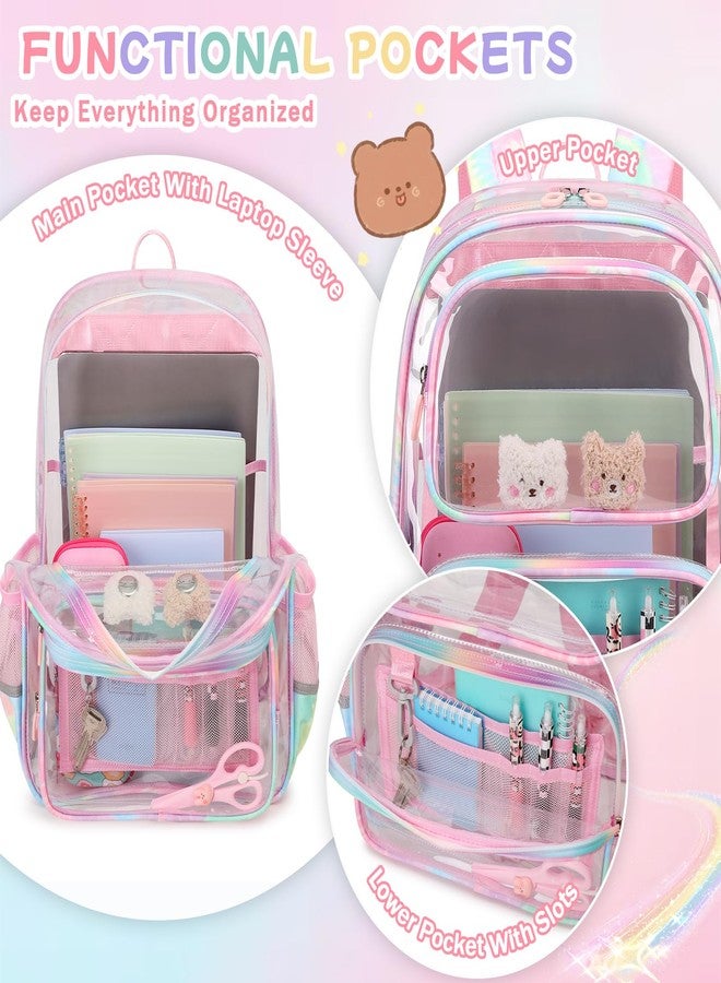 Sisipoet Heavy Duty Clear Backpack Stadium Approved for kids and adults, School Clear Bookbag, Pink - Image 4