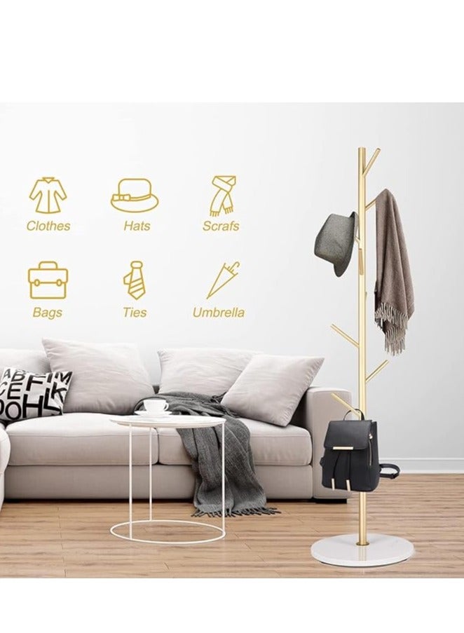 Loquat Coat Rack Freestanding, Metal Clothes Tree Stand, Stainless Steel Coat Racks Garment Hanger Stand, Clothes Rail Organizer with Marble Base, for Hanging Scarf Clothes Hats Bags (Gold-Tree) - Image 2