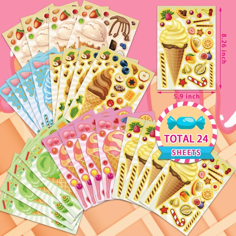 24 Sheets Ice Cream Stickers, Kids Stickers, Make-a-face Stickers for Kids Toddlers, Make Your Own Mix and Match Stickers, DIY Summer Ice Cream Stickers for Birthday Party Games Teacher Reaward - Image 2