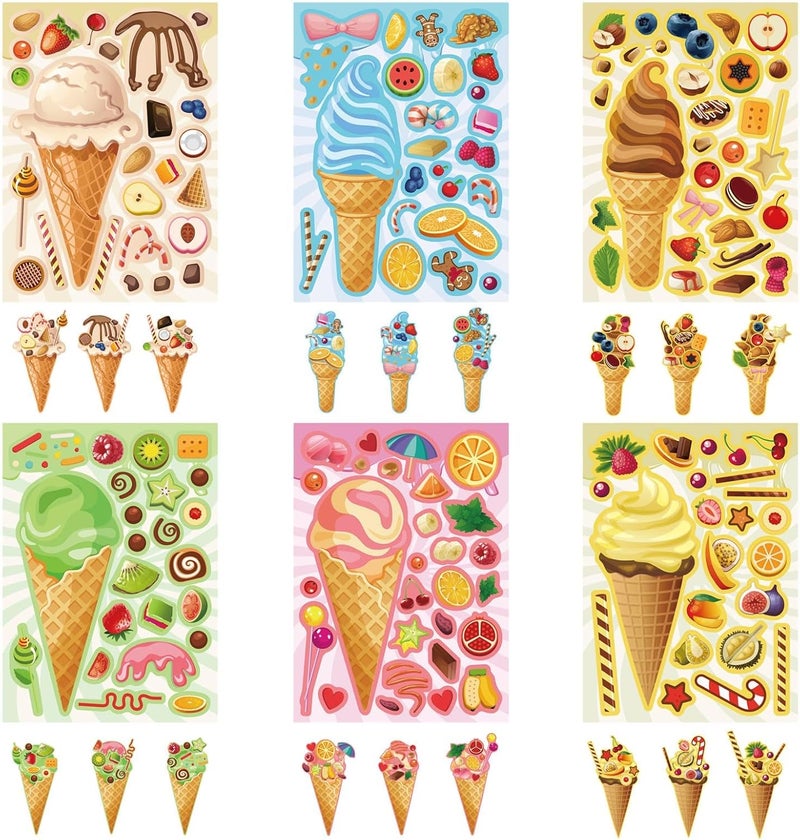 24 Sheets Ice Cream Stickers, Kids Stickers, Make-a-face Stickers for Kids Toddlers, Make Your Own Mix and Match Stickers, DIY Summer Ice Cream Stickers for Birthday Party Games Teacher Reaward - Image 1