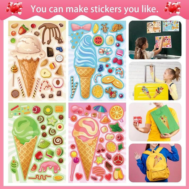 24 Sheets Ice Cream Stickers, Kids Stickers, Make-a-face Stickers for Kids Toddlers, Make Your Own Mix and Match Stickers, DIY Summer Ice Cream Stickers for Birthday Party Games Teacher Reaward - Image 5