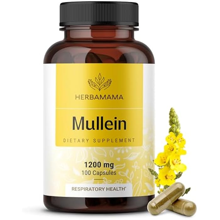 HERBAMAMA Mullein Leaf Extract for Lungs - 1200 mg Mullein Leaf for Lung Support - Herbal Respiratory Supplements - Vegan, Non-GMO, 50-Day Supply - Image 1
