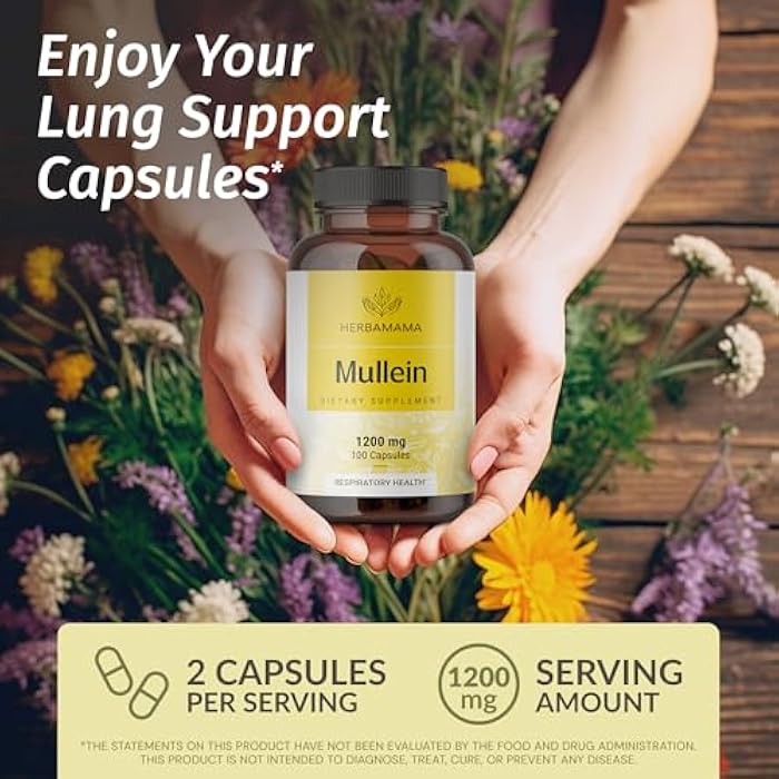 HERBAMAMA Mullein Leaf Extract for Lungs - 1200 mg Mullein Leaf for Lung Support - Herbal Respiratory Supplements - Vegan, Non-GMO, 50-Day Supply - Image 5