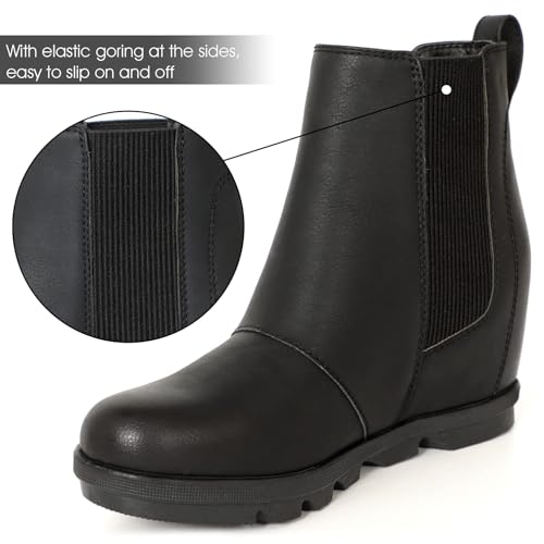 Athlefit Women's Wedge Boots Comfortable Ankle Wedge Black Booties Size 8.5 - Image 3