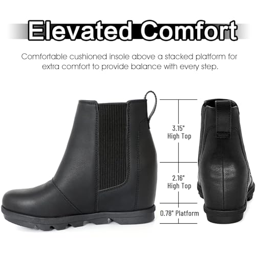 Athlefit Women's Wedge Boots Comfortable Ankle Wedge Black Booties Size 8.5 - Image 2