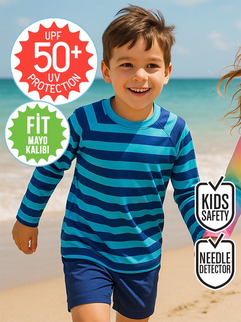 Denokids Striped Boy UVP+50 Sun Protection Swimsuit Top - Image 1