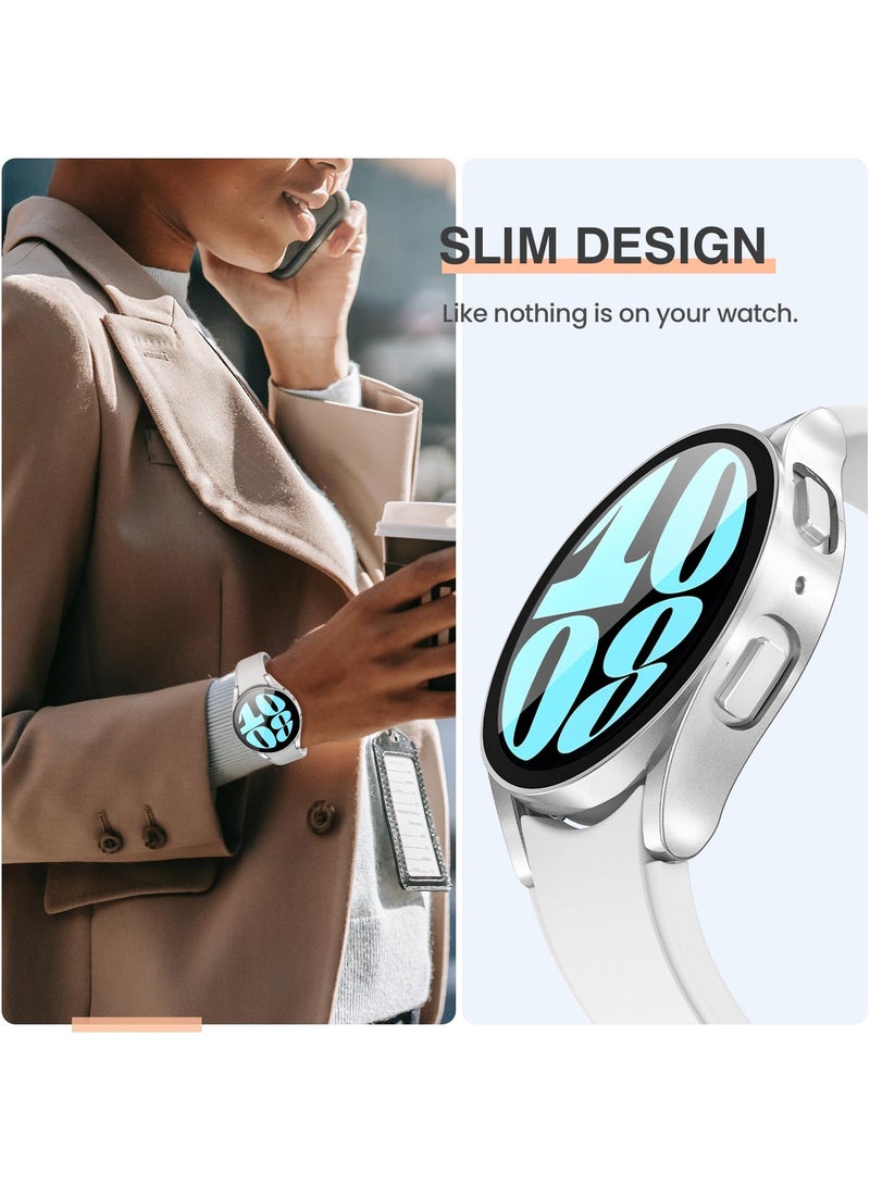 Glass Case Compatible with Samsung Galaxy Watch 6 44MM Smartwatch Case Accessories, All Around Hard PC Scratched Resistant Full Protective Cover for Samsung Galaxy Watch 6 44MM,Silver - Image 4