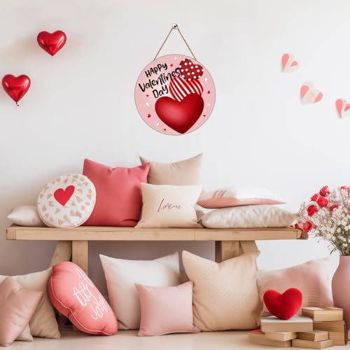 YUNKKIN Valentines Day Door Decorations Heart Decor Happy Valentines Day Sign Heart Wall Decorations Wooden Wreaths for Front Door Hanger Hanging Sign for Porch Wall Indoor Home Decor - Image 5