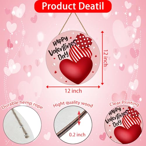 YUNKKIN Valentines Day Door Decorations Heart Decor Happy Valentines Day Sign Heart Wall Decorations Wooden Wreaths for Front Door Hanger Hanging Sign for Porch Wall Indoor Home Decor - Image 2